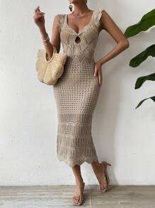 Breezaya Ladies' Hollow Out Sweater Dress - Apricot - View 1