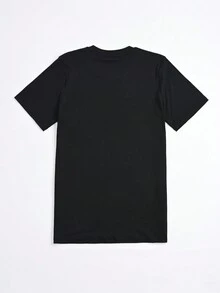 SHEIN Essnce Của phụ nữ Slogan In Vòng cổ Ngắn tay Áo thun - màu đen - Xem 2