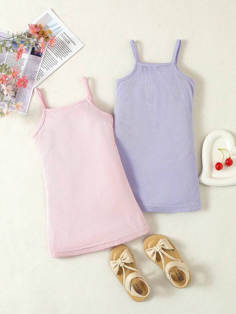 Baby Girl Comfortable And Casual Letter Print Basic Spaghetti Strap Dress