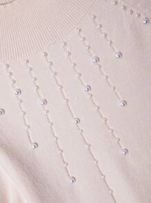 SHEIN LUNE Plus Size Women's Slim Fit Sweater With Pearl Embellishment Fall Winter Cloth For Women