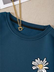 INAWLY 花卉和字母图案保暖衬里运动衫、长袖上衣