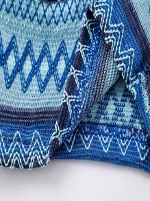 SHEIN ICON Geo Print Twist Front Tube Crop Women Top - Blue - View 3