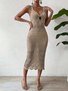 Breezaya Ladies' Hollow Out Sweater Dress - Apricot - View 7