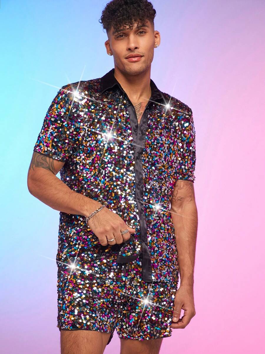 FeverCity Men's Knitted Casual Shirt And Shorts Set - Multicolor - View 1