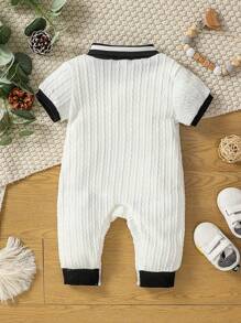 Souflis Souflis Bộ đồ liền thân màu sắc phong cách thể thao dành cho bé trai, cổ polo, tay ngắn và vạt xéo cho mùa xuân/hè - trắng - Xem 7
