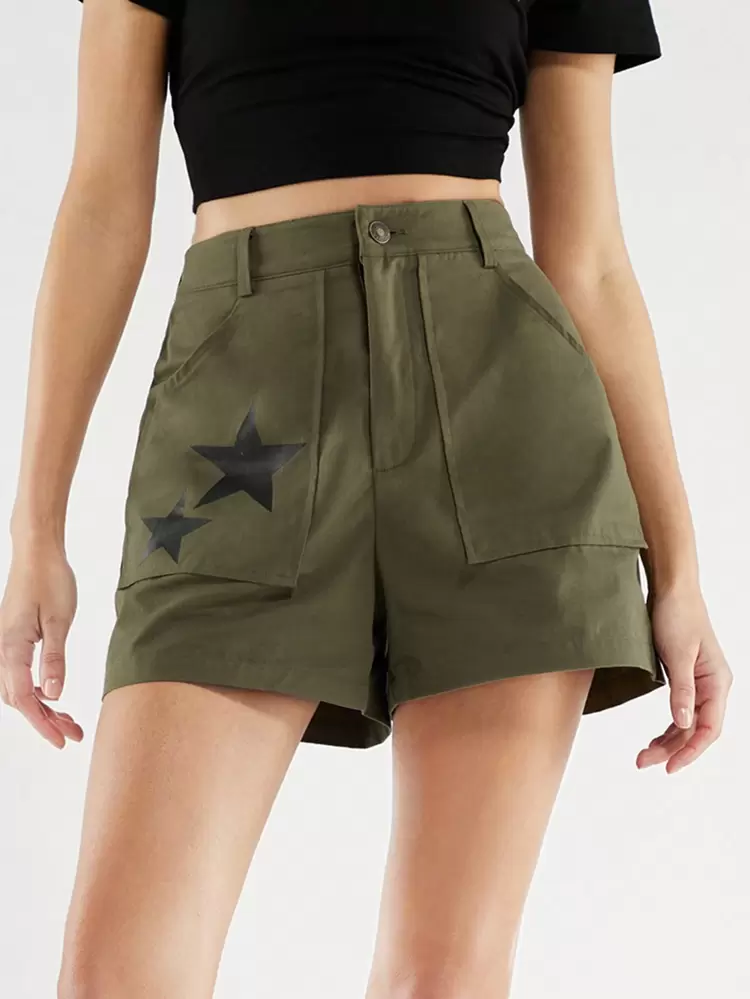 Women's Star Print Slanted Pocket Shorts