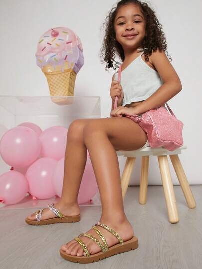 Mini mi Kids' Jewelry Rhinestone Decorated Flat Sandals