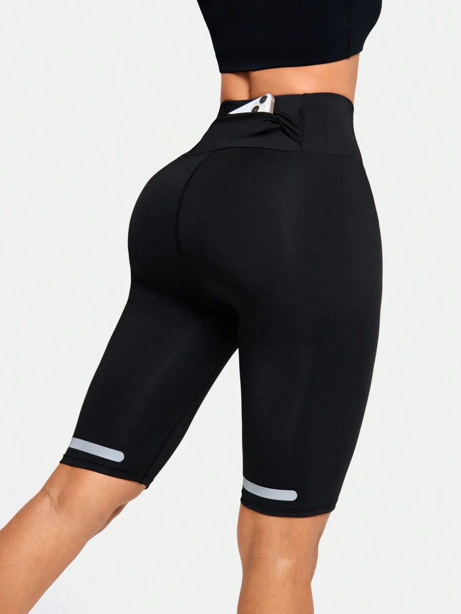 Exploreva Pantalones cortos tipo bermuda con diseño estampado atlético para mujer, shorts deportivos, shorts de gimnasio, pantalones cortos tipo bicicleta - Negro - Ver 1