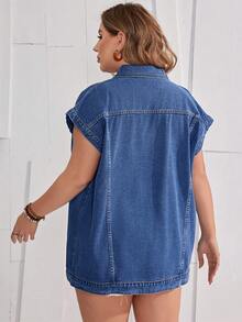 SHEIN LUNE Của phụ nữ Kích thước lớn tay cánh Áo khoác denim - Màu xanh lam - Xem 2