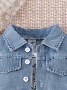 SHEIN Vintaside Kids 嬰兒女孩背心配花卉裙套裝,單排扣閉合 - 薄荷藍 - 查看 7