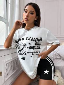 Flirla Casual Black & White Color Block Set With Positive Slogan