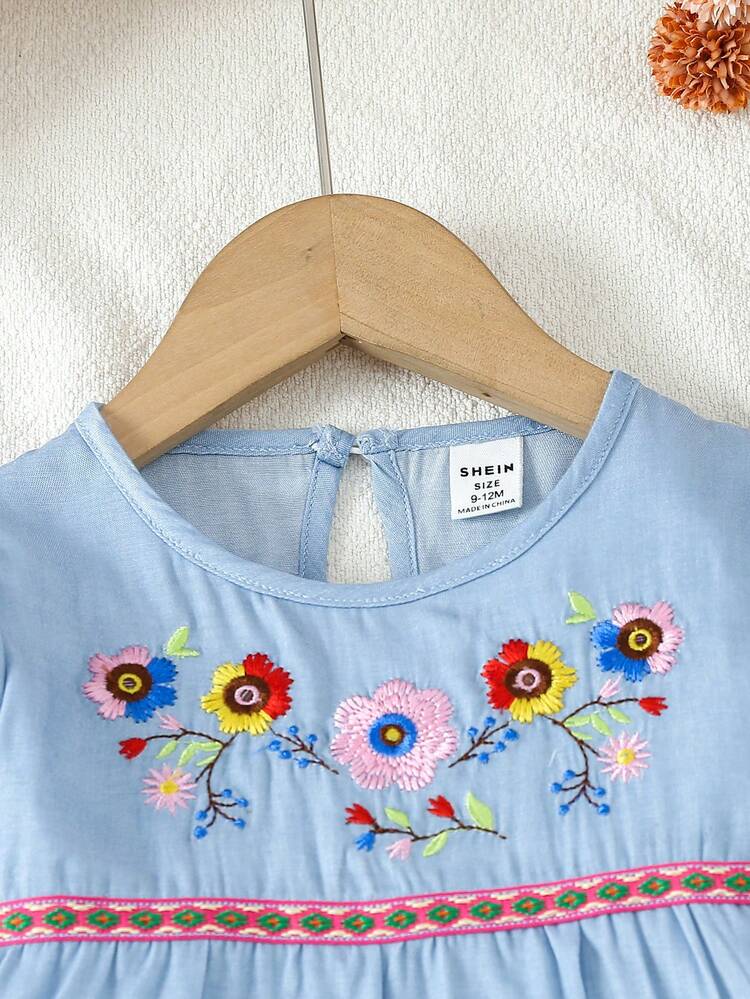 Baby Girl Adorable Flower Embroidery Dress