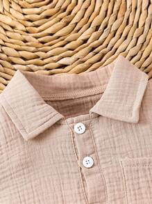 Boys' Artistic Style Polo T-Shirt And Shorts Set For Infants, Casual And Fashionable - Ginger - View 3