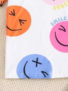 SHEIN Tween Mädchen Face Print Kurzarm-T-Shirt + Cargohose 2 Stück Outfit