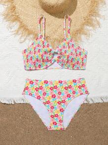 Teen Girl 2pcs Separated Bikini Set/Random Print Summer Beach - Multicolor - View 4