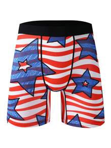 Calzoncillos Boxer Para Hombres Con Patrón De Pentagrama Y Rayas - Rojo - Ver 1
