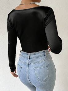 Allurite 女士連身衣,鑽石裝飾 - 黑色 - 查看 4