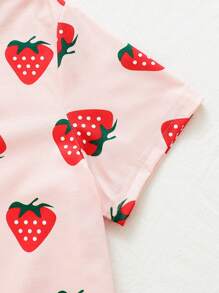 Camiseta E Shorts De Manga Curta Rosa Fofo Com Estampa De Morango Para Meninas, Roupa Confortável Para Casa