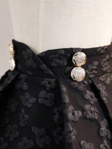 SHEIN Young Girl Casual Fitted High Waisted Skirt With Double Row Metal Button Decoration - Black - View 4