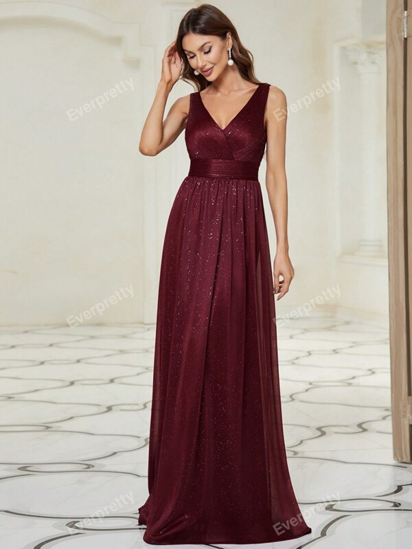 EVER-PRETTY V Neck Ruched Bodice Prom Dress, Bridesmaid Dress