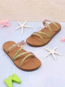 Mini mi Sandalias Planas Para Niños Decoradas Con Diamantes De Imitación De Joyería - Multicolor - Ver 2