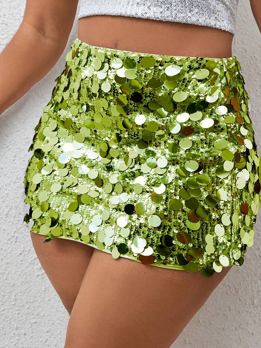 Allurite Kích thước lớn Lấp lánh Váy mini - Màu xanh Ô liu - Xem 1