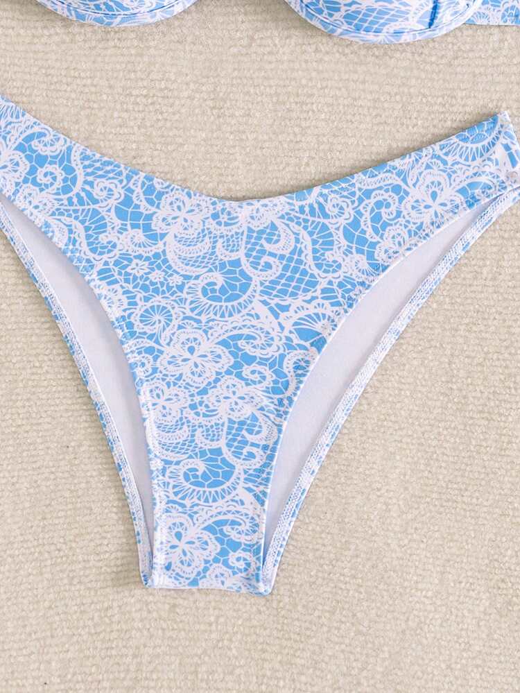 Women's All Over Print Halter Neck Bikini Set With Underwire Push-Up Bikini Set Summer Beach