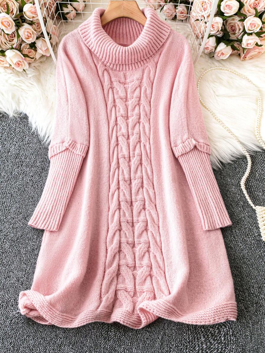 SHEIN LUNE 大尺碼純色高領蝙蝠袖毛衣