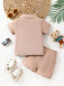 Boys' Artistic Style Polo T-Shirt And Shorts Set For Infants, Casual And Fashionable - Ginger - View 2
