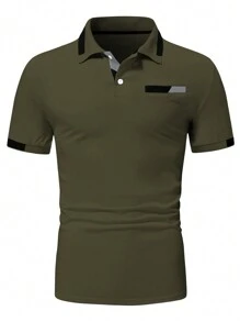 Manfinity Homme Men Contrast Trim Polo Shirt - Army Green - View 4
