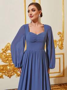 拉鍊純色伴娘禮服(成人) - 藏蓝色 - 查看 3