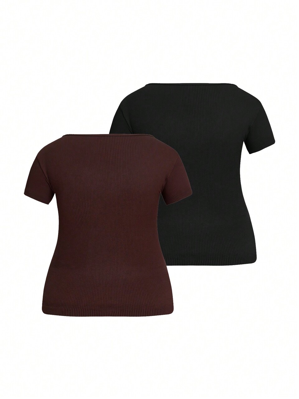 2pcs/Set Plus Size Athletic Solid Color T-Shirt With Scoop Neck