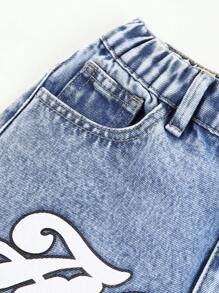 Tween Boys' Letter Printed Distressed Jeans - Medium Wash - View 3