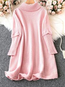 SHEIN LUNE 大尺碼純色高領蝙蝠袖毛衣