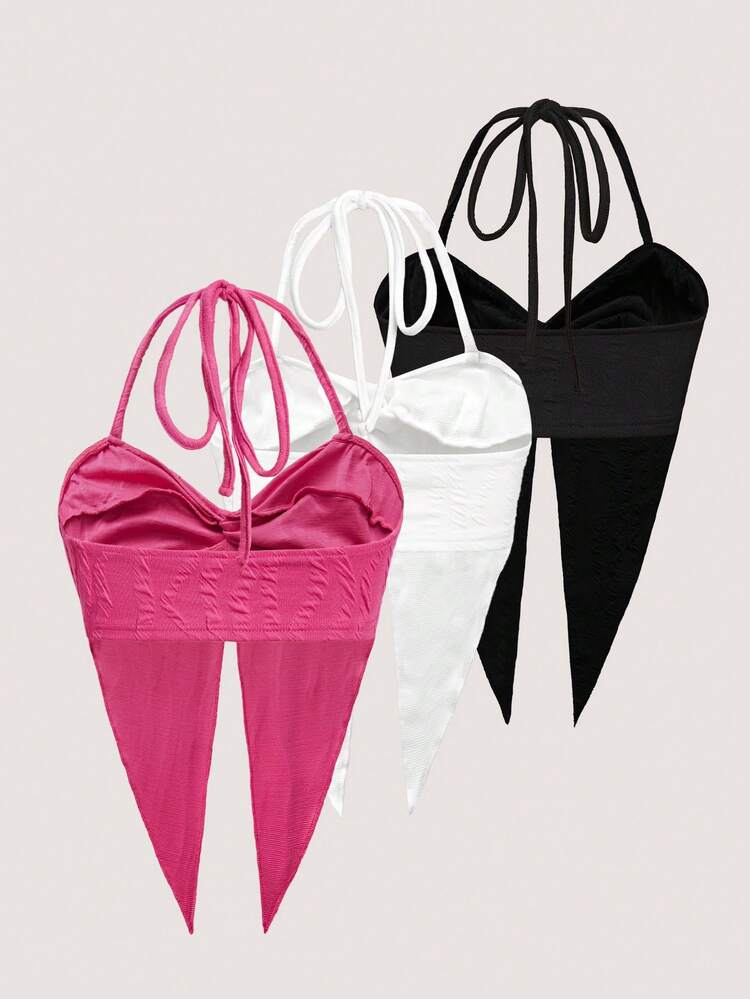 Ladies' Textured Asymmetric Hem Halter Top