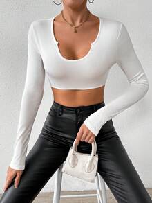 SHEIN EZwear 女性短款剪裁上衣,配有v領口 - 白色 - 查看 4