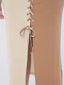 Hauture Plus Farbblock Spitze Aufgeteilt Kleid Mit Schnürung