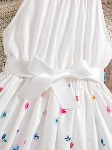 Tween Girl's Summer Off-Shoulder Elegant Floral Dress - White - View 4