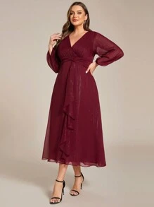 Plus Size Bridesmaid Dresses Berikat Ruffle Membungkus Plain - Burgundy - View 5