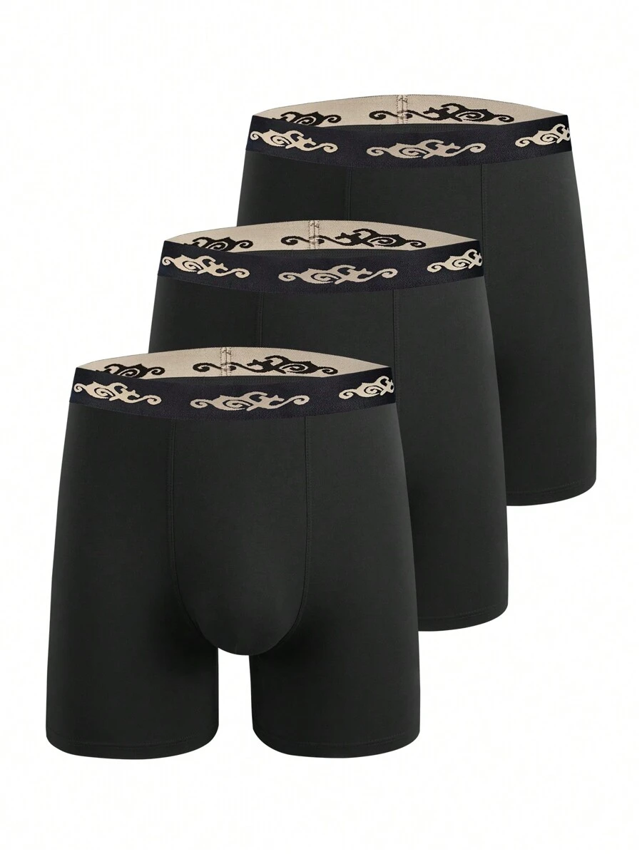 Men's Contrast Color Waistband Boxer Briefs ,3 Pcs