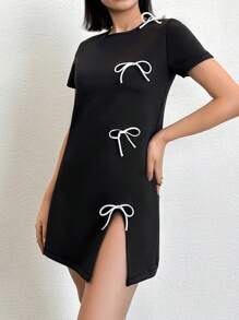 Robe Mini-contraste Avec Détail De Ruban Pour Femme