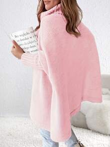 SHEIN LUNE 大尺碼純色高領蝙蝠袖毛衣