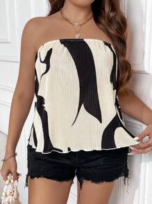 SHEIN Clasi Top Bandeau Plissé Imprimé Pour Femmes De Grande Taille