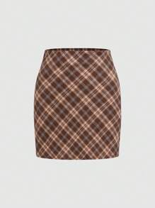SHEIN Unity Women's Plaid Skirt - Brown - View 1