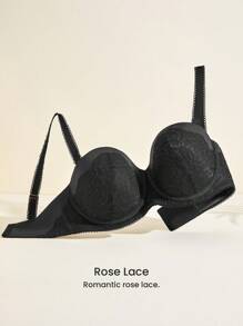 LUVLETTE Lencería sexy de talla grande, sostén de encaje sin tirantes push-up - Negro - Ver 3