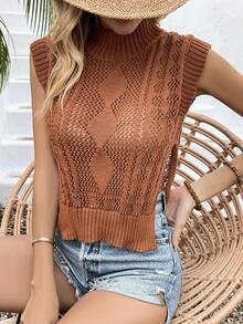 SHEIN VCAY Của phụ nữ Khe nứt bên Áo len dệt kim Áo vest - màu nâu - Xem 5