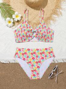 Teen Girl 2pcs Separated Bikini Set/Random Print Summer Beach - Multicolor - View 1