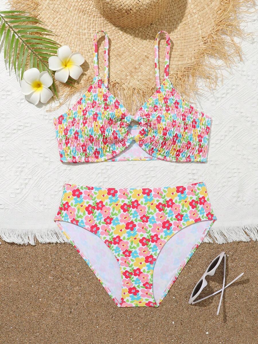 Teen Girl 2pcs Separated Bikini Set/Random Print Summer Beach - Multicolor - View 1
