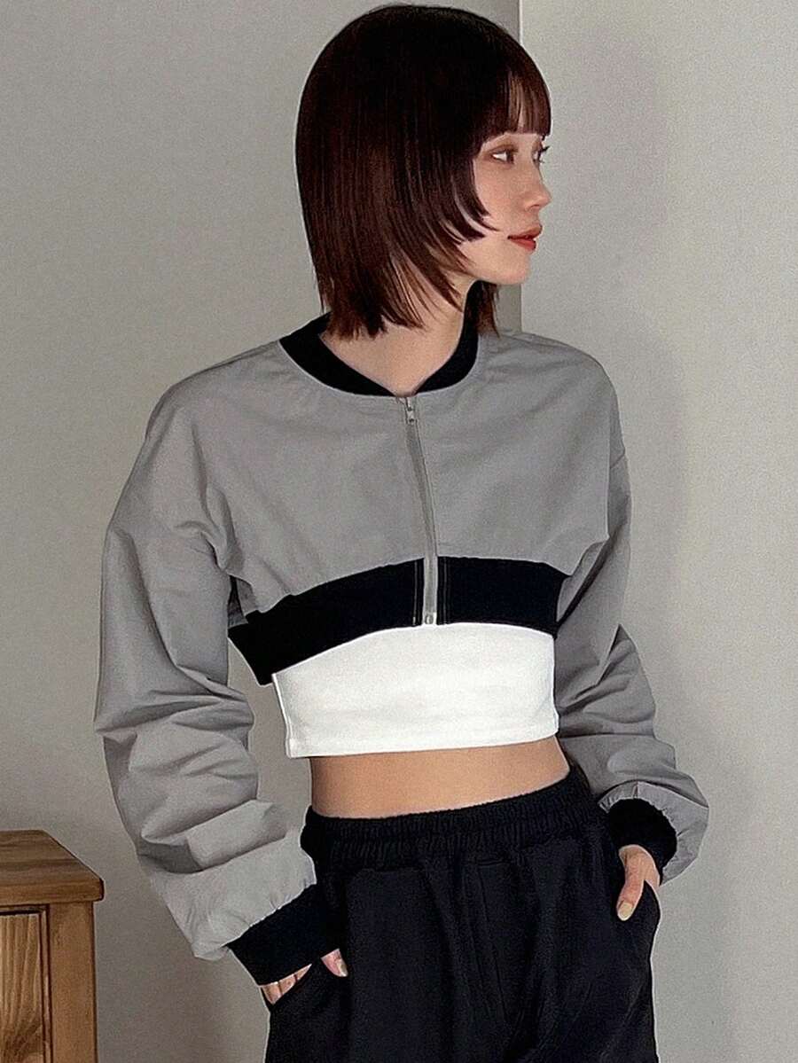 FRIFUL Của phụ nữ Quần skinny Cổ Đứng Áo khoác - Xám - Xem 1