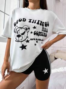 Flirla Casual Black & White Color Block Set With Positive Slogan